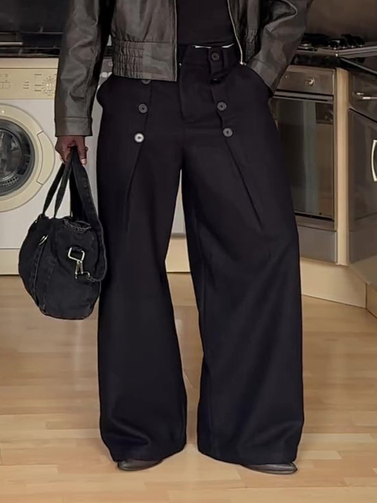 Pantalon Femme Noir Taille Haute – Coupe Large