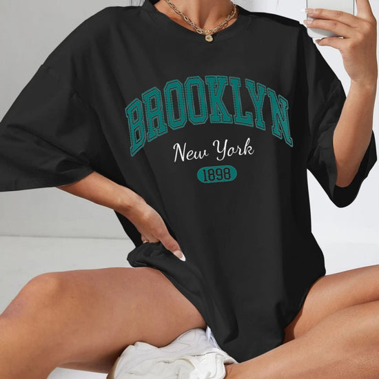 T-shirt Femme Imprimé Épaules Tombantes – Style Décontracté Été Casual